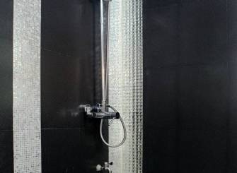 现代风格单身公寓浴室背景墙装饰效果图-现代风格淋浴花洒图片