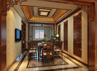 110平中式风格餐厅吊顶装修效果图,中式风格收纳柜图片