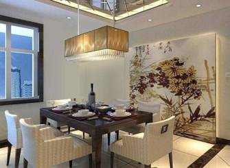 简约中式风格餐厅背景墙装修效果图-简约中式风格吊灯图片