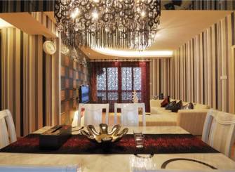 146m²别墅现代风格客厅窗帘装修图片-现代风格吊灯图片