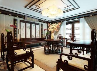 中式风格复式客厅窗帘效果图,中式风格吊顶图片