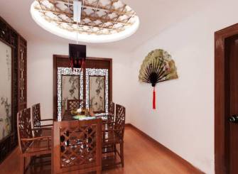简约中式风格餐厅背景墙装修图片-简约中式风格实木餐桌图片1