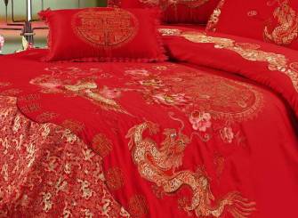 中式风格卧室婚房布置装修图片-中式风格婚庆床品图片
