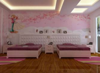 简约风格大户型女生卧室背景墙装修效果图-简约风格床图片