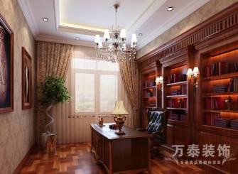 欧式风格四居室书房书柜装修效果图,欧式风格吊顶图片