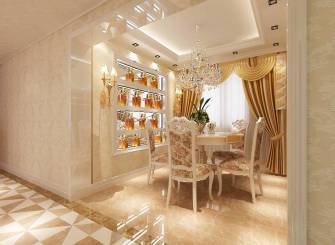 90㎡三居室欧式风格餐厅吊顶装修效果图-欧式风格餐桌餐椅图片