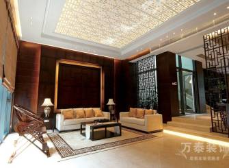 中式风格复式客厅沙发背景墙装修效果图