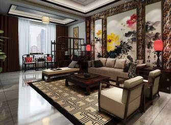 简约中式风格客厅沙发背景墙装修效果图-简约中式风格看实木茶几图片