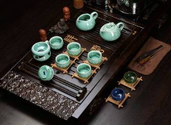 中式客厅实木功夫茶具图片