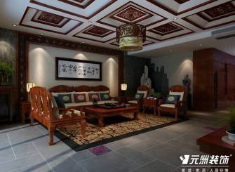 四室两厅中式风格客厅沙发背景墙装修效果图,中式风格吊顶图片