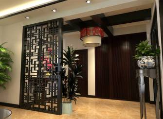 96㎡两室两厅新中式风格过道雕花隔断装修效果图-新中式风格端景台图片
