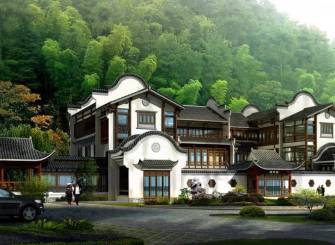 中式风格四合院别墅户外效果图