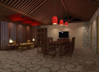 简约中式风格餐厅吊顶装修效果图-简约中式风格实木餐桌图片