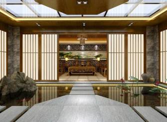 中式风格别墅水池效果图