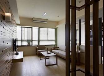 简约中式风格三居客厅背景墙装修图片-简约中式风格实木茶几图片