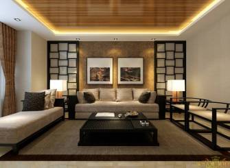 168m²大户型中式风格客厅沙发背景墙装修效果图-中式风格沙发图片