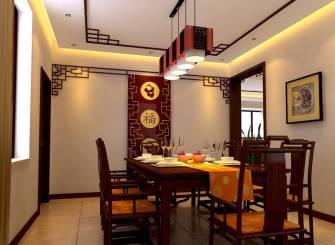 中式风格餐厅背景墙装修效果图-中式风格实木餐桌图片