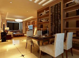 现代中式风格大户型餐厅背景墙效果图