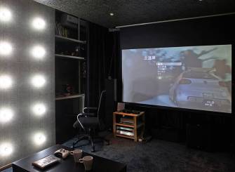 102㎡三居室现代风格家庭影院背景墙装修图片-现代风格书架图片