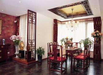 中式风格餐厅吊顶装修图片-中式风格实木餐桌图片