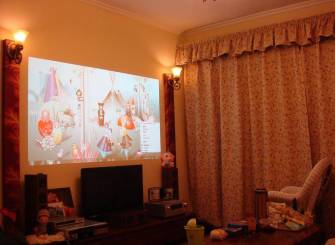 100㎡三居室现代风格家庭影院窗帘装修图片-现代风格灯具图片