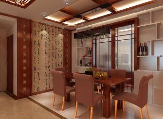 新中式风格餐厅吊顶装修效果图-新中式风格餐厅家具图片