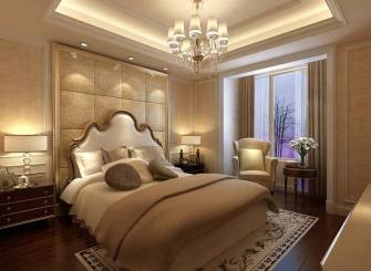 120m²简约欧式风格三居主卧室背景墙装修效果图-简约欧式风格吊灯图片