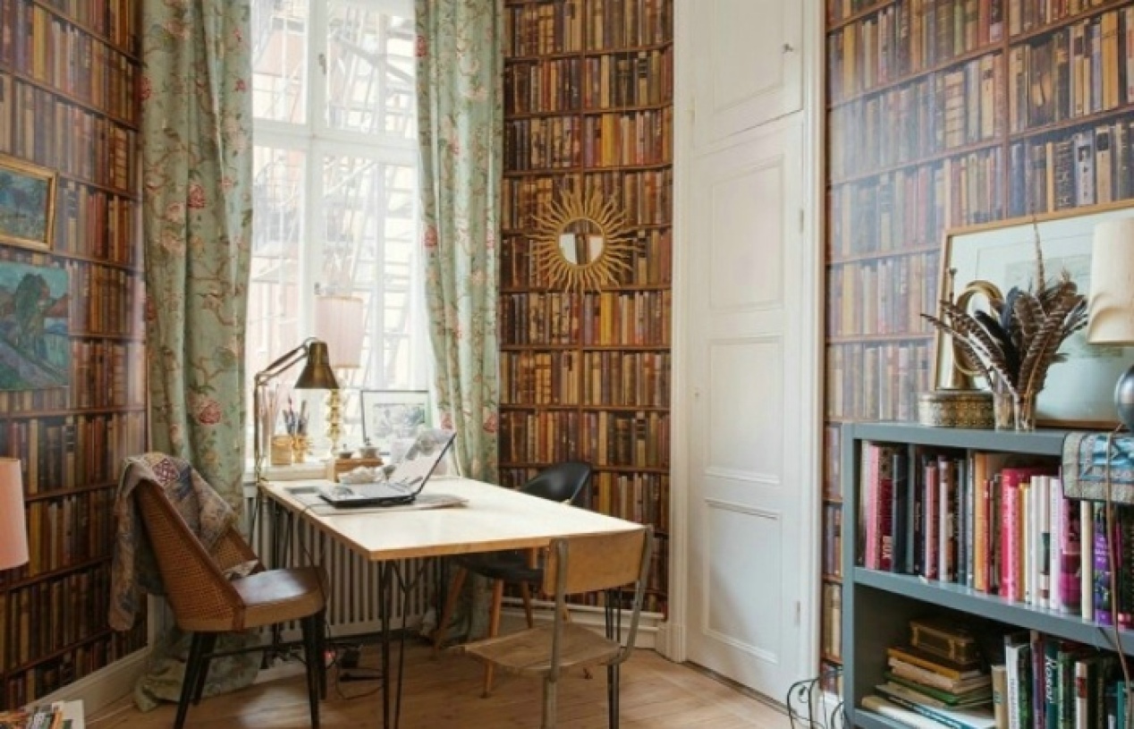 唯美复古欧式宫廷风格书房窗帘装修案例