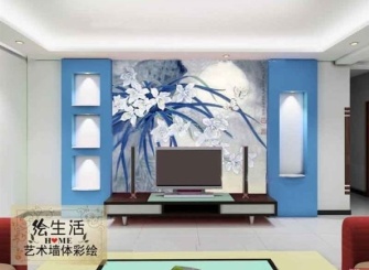 蓝色客厅背景墙装修效果图片