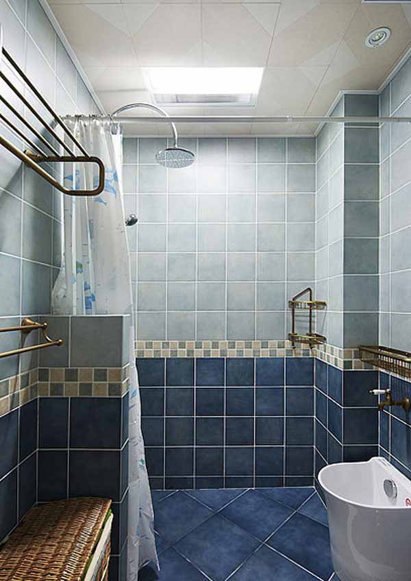 卫生间的面积比较小，设计师实用了浴帘设计，简单的划分出干湿区域。