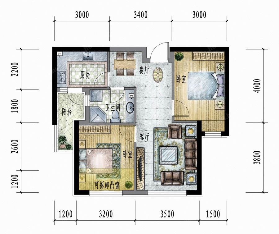 本套案例是两室一厅简约设计风格。小户型复古的设计，体现出房屋主人独特的品味。