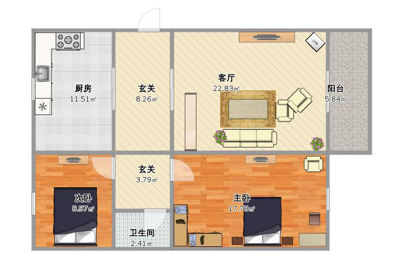 家居讲究的是轻巧和平静。三代同堂，对色彩造型的要求则更严苛了。原木的温润加上橘色的明快，一个温馨的家呈现在我们眼前。